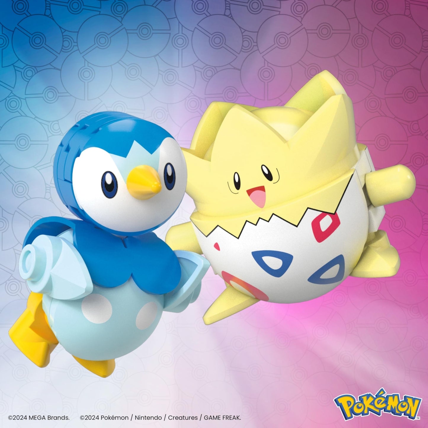 MEGA Pokémon action figure building toys set featuring Togepi and Piplup in Poké Balls with 41 pieces for kids.