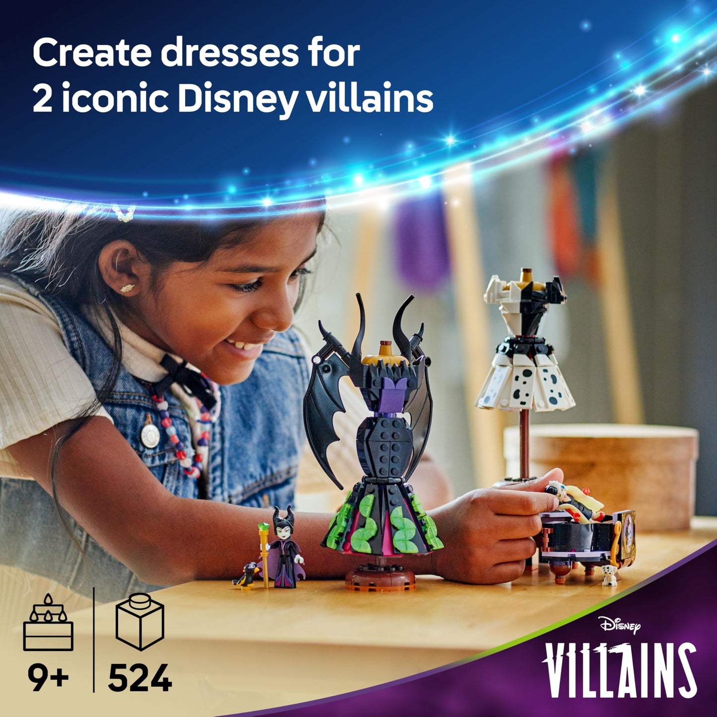 LEGO Disney Maleficent's and Cruella De Vil's Dresses - Building Toy for 9+ Year Old Girls & Boys - incl. a Customisable Display Stand, 2 Mini-Dolls & 2 Animal Figures - Birthday Gift for Fans - 43262