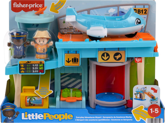 Fisher-Price Little People Toddler Toy Everyday Adventures Airport Playset with Airplane for Preschool Pretend Play Ages 1+ Years, HTJ26