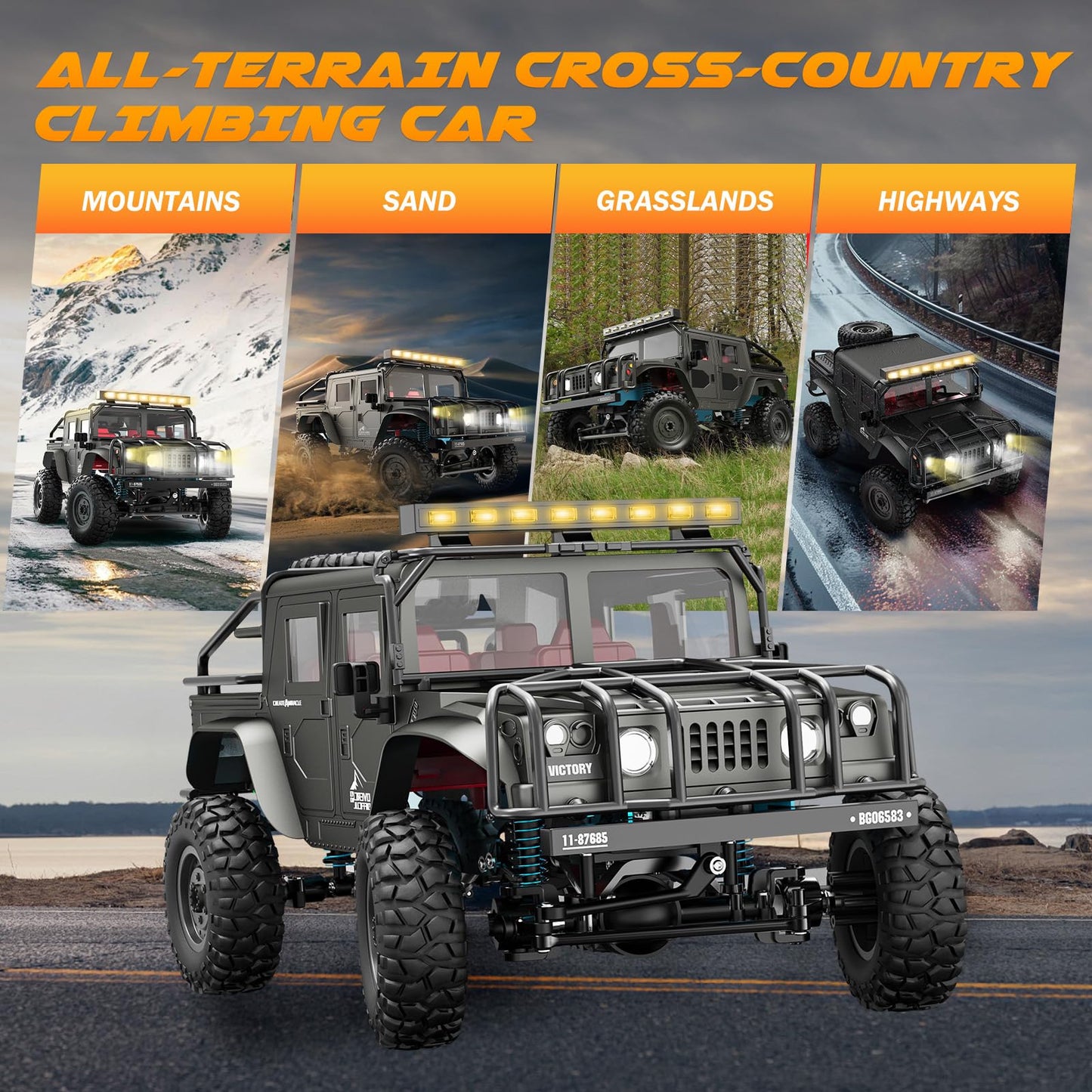 SIMREX 1:12 Scale All-Terrain Remote Control Car, 4WD RC Cars with 2.4 GHz, RC Climbing Truck, IPX4 Waterproof Off-Road Vehicle with Two Rechargeable Batteries, for Kids Teens Adults