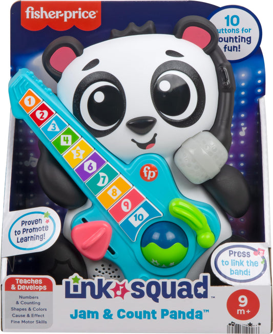 Fisher-Price Link Squad Jam & Count Panda baby learning toy with music, lights, and colorful panda design for children 9 months and older