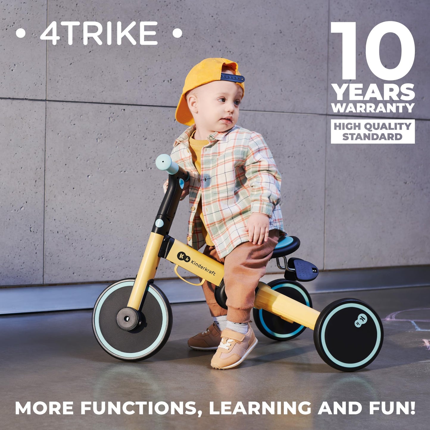Kinderkraft 4TRIKE, foldable 3-in-1 tricycle, push trike, balance bike, pedal tricycle, lightweight aluminum frame, adjustable seat, EVA wheels, for children 1–5 years, Gray