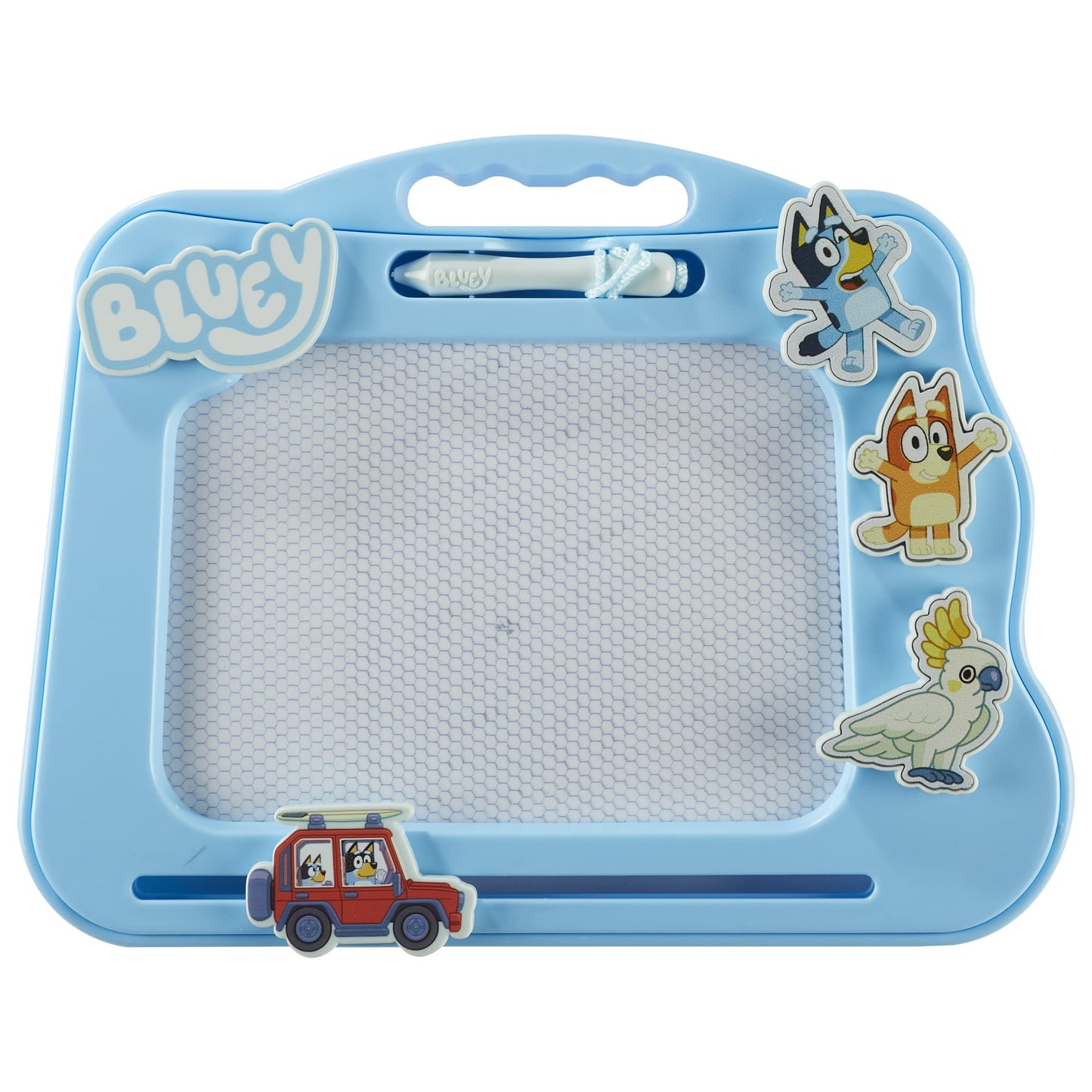 Bluey Travel Magnetic Scribbler pad with pen and 3 stamps, draw and erase with no mess, Blue