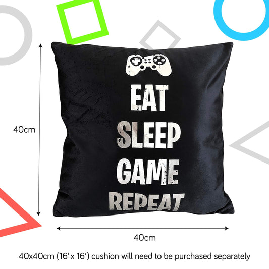 Sass Party & Gifts Eat Sleep Game Repeat Cushion Cover - Great Gift for A Gaming Fan