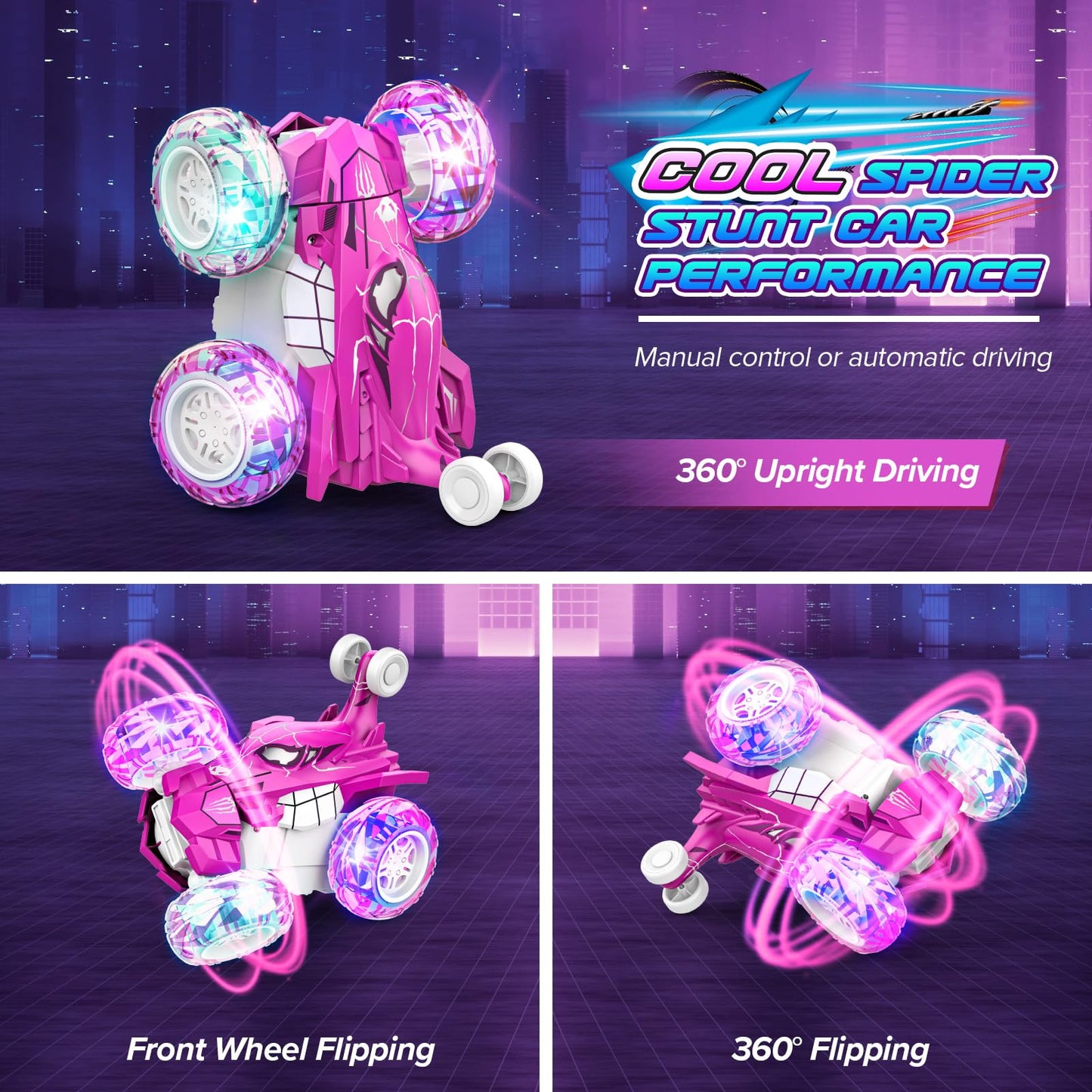 Dreamlandia Toys for 3-12 Year Old Girls Gifts, Remote Control Cars Girls Toys age 3-8 Birthday Presents Christ Mas Gifts for Kids Outdoor Garden Games, Unicorn RC Stunt Car with LED Light