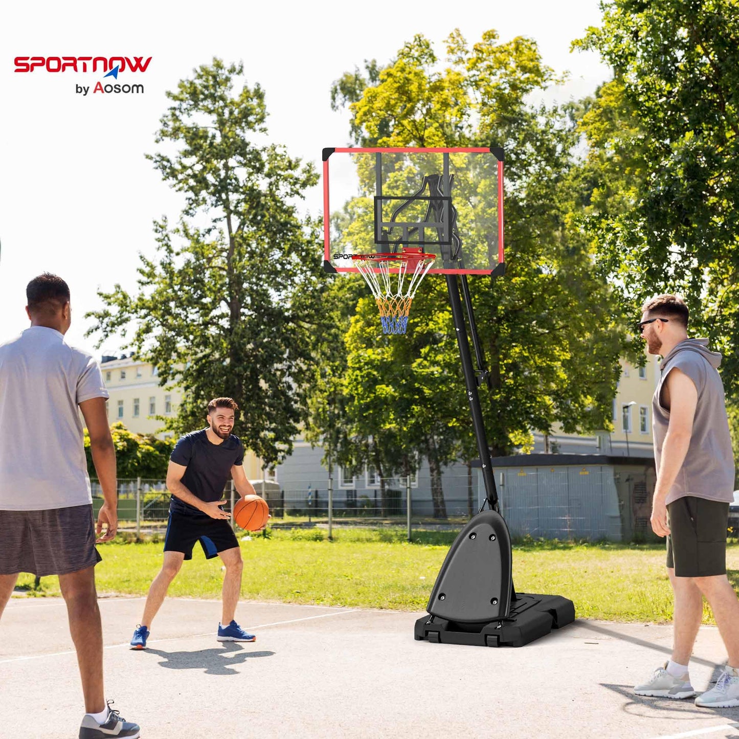 SPORTNOW Basketball Hoop Outdoor, Easily Adjustable Height Basketball Hoop and Stand with Weighted Base, Portable on Wheels, 2.4-2.9m, Red