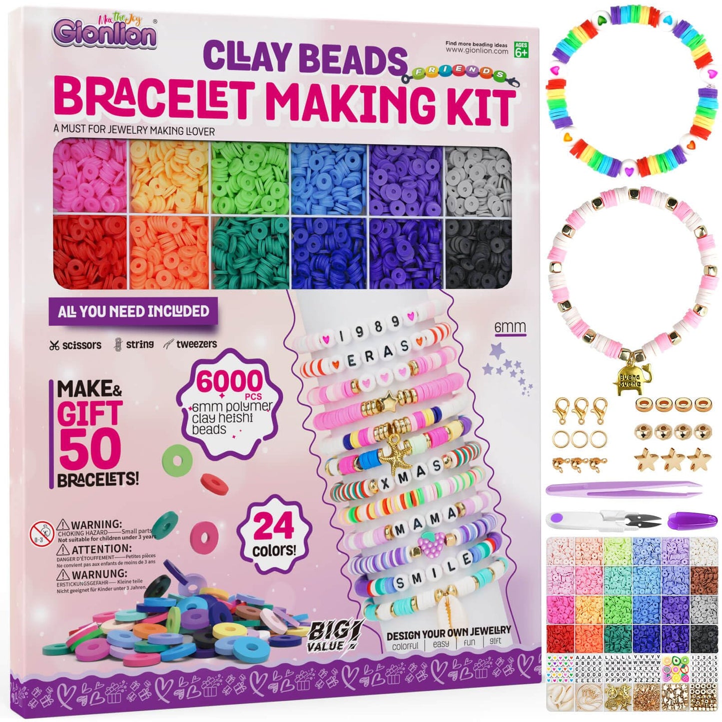 Gionlion 6000 Clay Beads Bracelet Making Kit, Friendship Bracelet Kits Preppy Beads for Jewellery Making, Flat Heishi Bead for Bracelet Arts and Crafts Gifts for Teen Girls