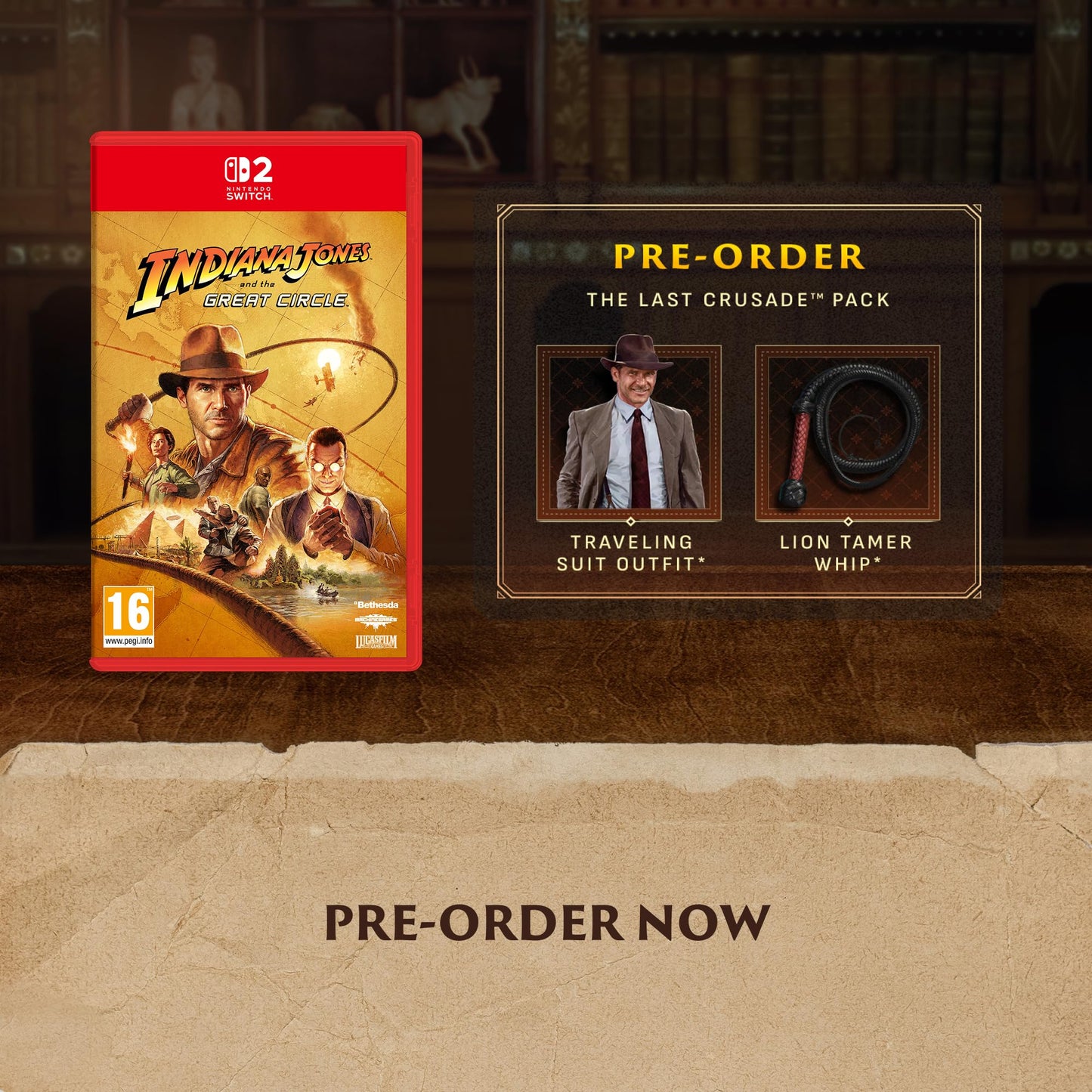 Nintendo Switch game case for Indiana Jones and the Great Circle, featuring Indiana Jones in adventure attire from Xbox brand.