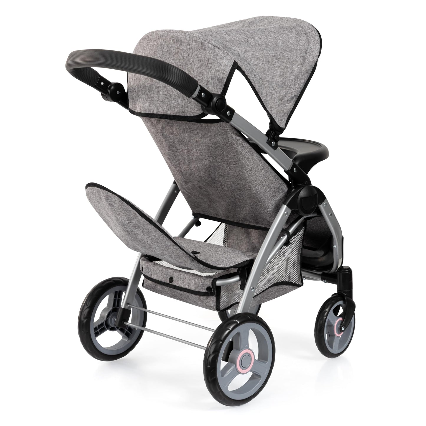 Bayer Twin Dolls Pram foldable double buggy with adjustable handle, basket, changing bag, suitable for 46cm dolls and children 3+ years