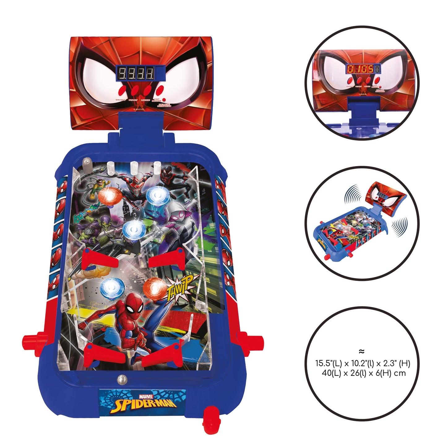 Lexibook, Spider-Man, Electronic table pinball, action and reflex game for children and familiy, LCD screen, light and sound effects, blue / red, JG610SPLXB