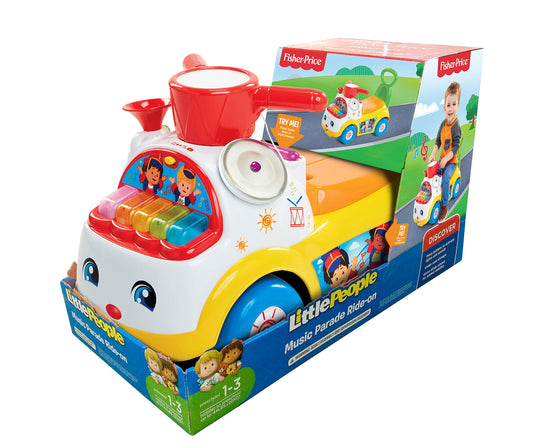 Little People Ultimate Toddler Ride-On Toy with Music & Lights by Jakks Pacific – 5 Marching Tunes, Instrument Play Mode, Detachable Trumpet, Engine Sounds, Under-Seat Storage, Batteries Included