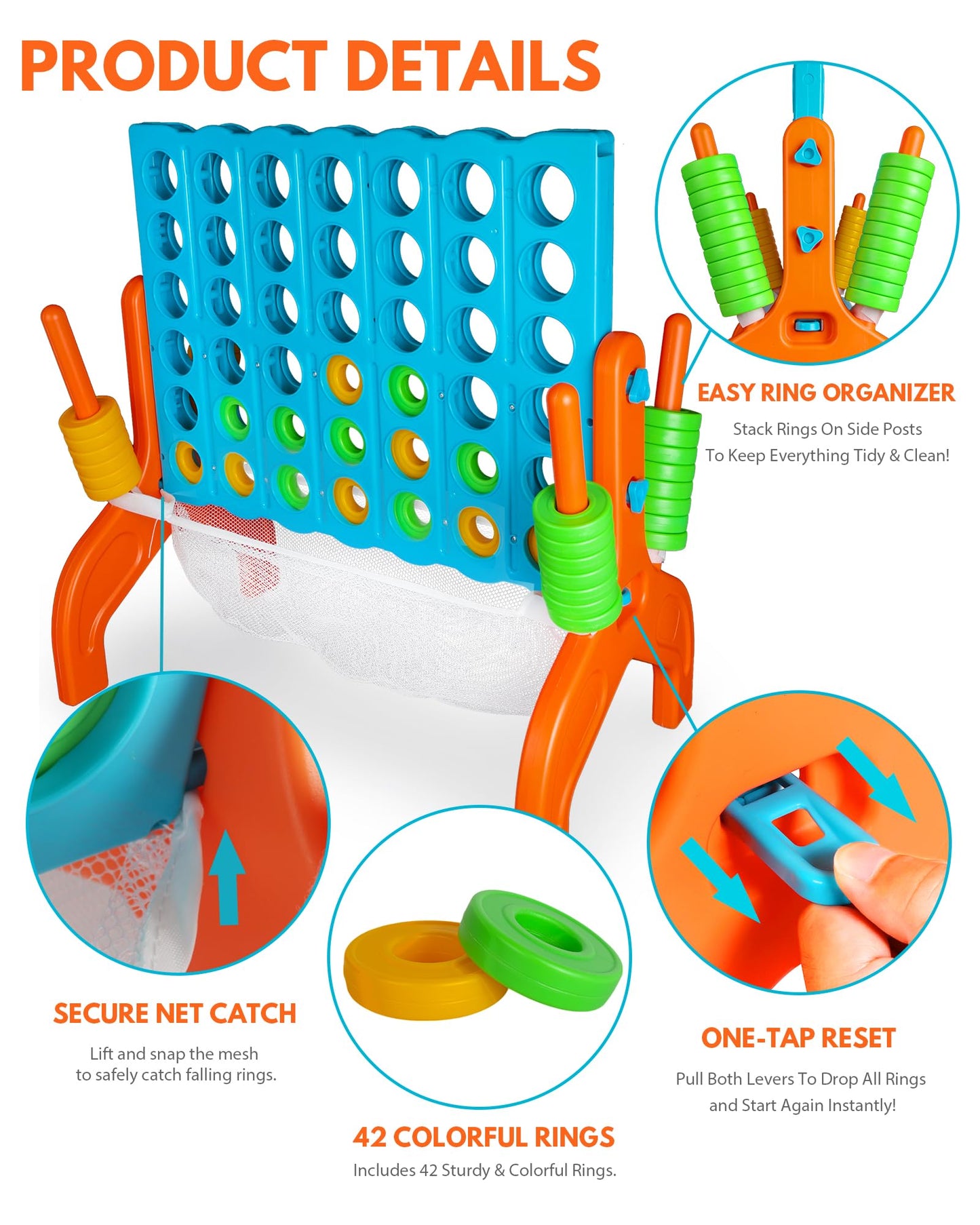 CT SPORTS Large Four in a Row Strategy Game – Premium Quality Four in a Row Game for Kids Aged 3 and Up, Perfect for Indoor and Outdoor 4 in a Row Fun, Family Gatherings, and Parties