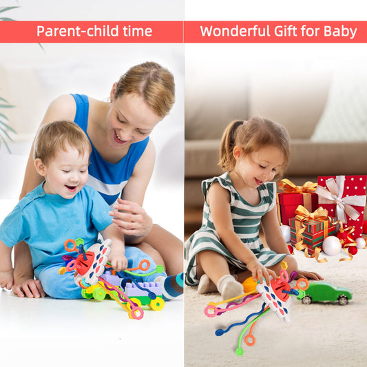 HCSSZ Montessori Toys,Silicone Travel Sensory Toys for Toddlers,Food Grade Pull String Activity Toy for Baby Girls Boys Educational Fine Motor Skills,Birthday Gift