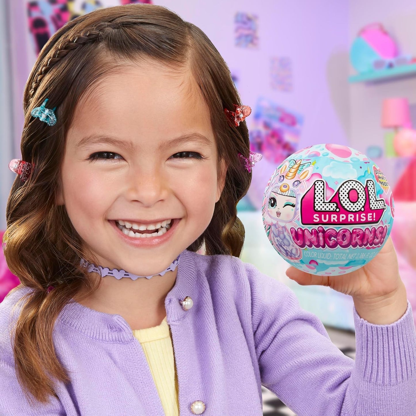 L.O.L. Surprise! Unicorns Tots doll with transparent features and colorful potions in blind packaging for kids.