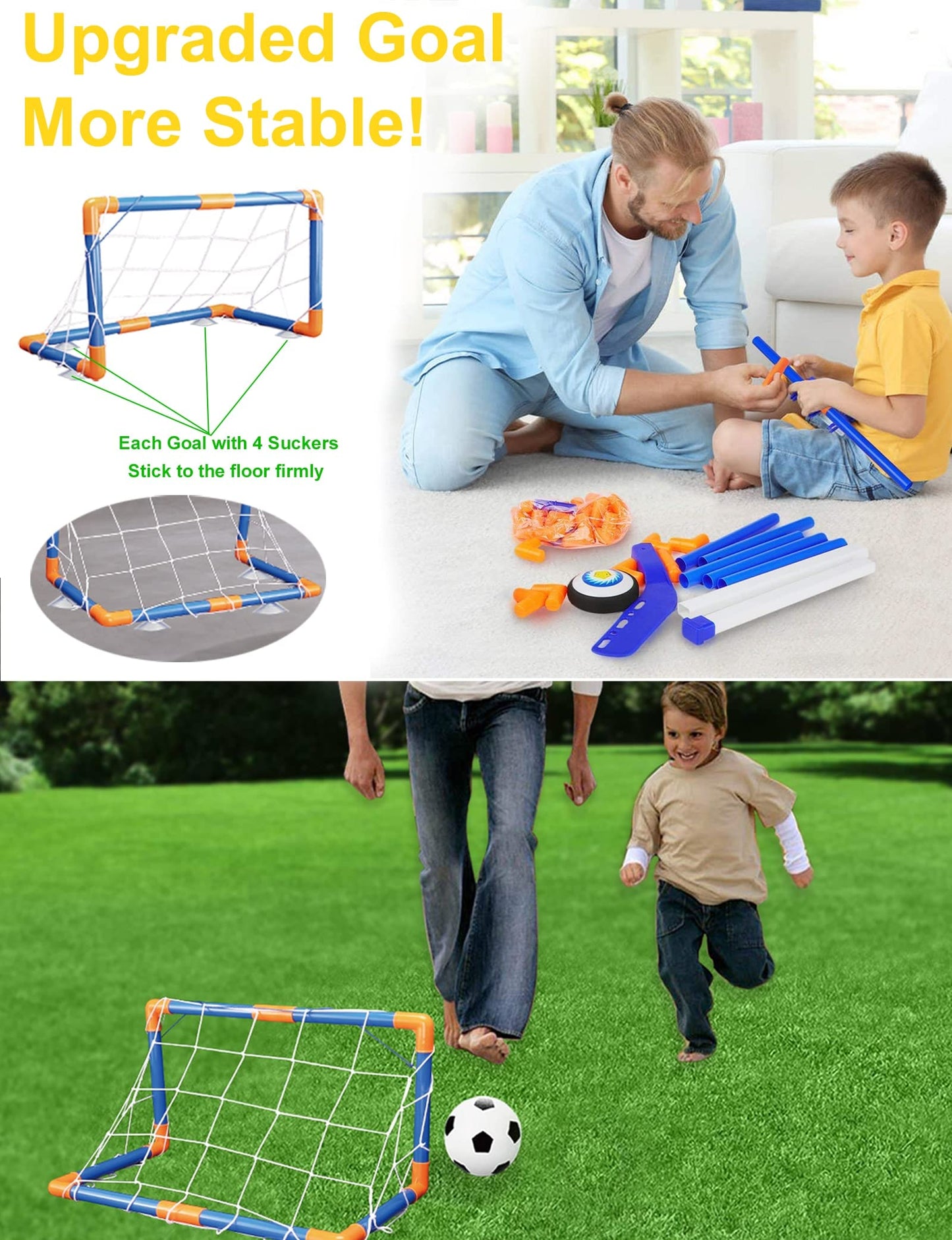 Magicoco 3 in1 Hover Hockey Football Toys Set, Air Floating USB Rechargeable Indoor & Outdoor Hover Sport Games w/2 Goals, LED Shining Light & Bumper, for Age 6-12 Boys Girls