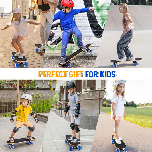 GIEEU Skateboards with Colorful Flashing Wheels for Beginners, Kids, Teens, Adults, 21.8" x 6.1", Complete Standard Skateboards, 9 Layers Maple Deck, Concave Skateboard (X-Lighting)