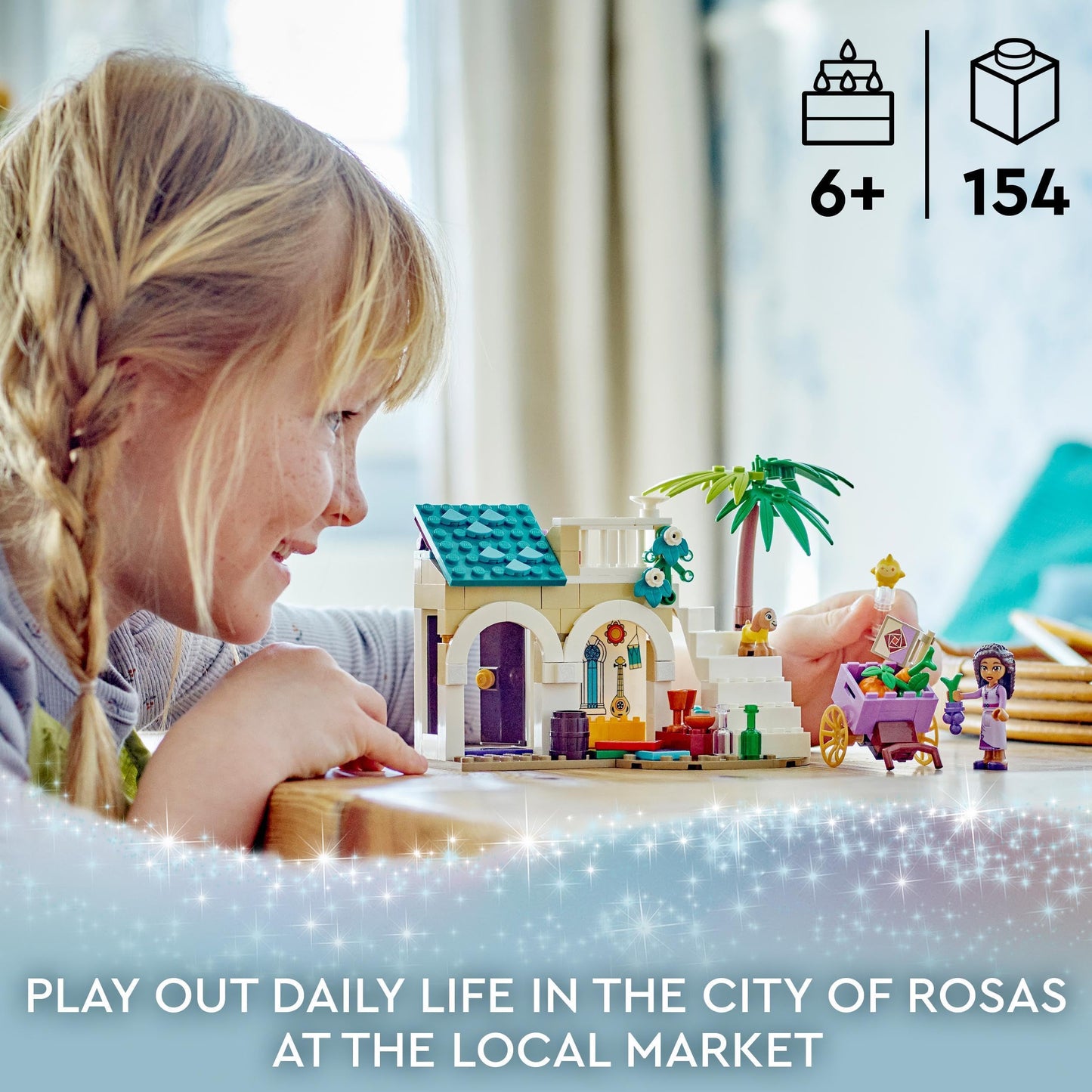 LEGO Disney Wish Asha in the City of Rosas, Wish Movie Set with Asha Mini-Doll, Valentino Goat Toy and Star Figures, Gift for 6 Plus Year Old Kids, Girls & Boys 43223