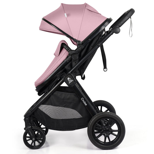 For Your Little One Cruise 3-in-1 Travel System with i-Size Car Seat, Stroller with Carrycot, 13kg Pram, Height Adjustable Handle, Pram, Newborn 0-4 Years Free Raincover and Cupholder (Blush Rose)
