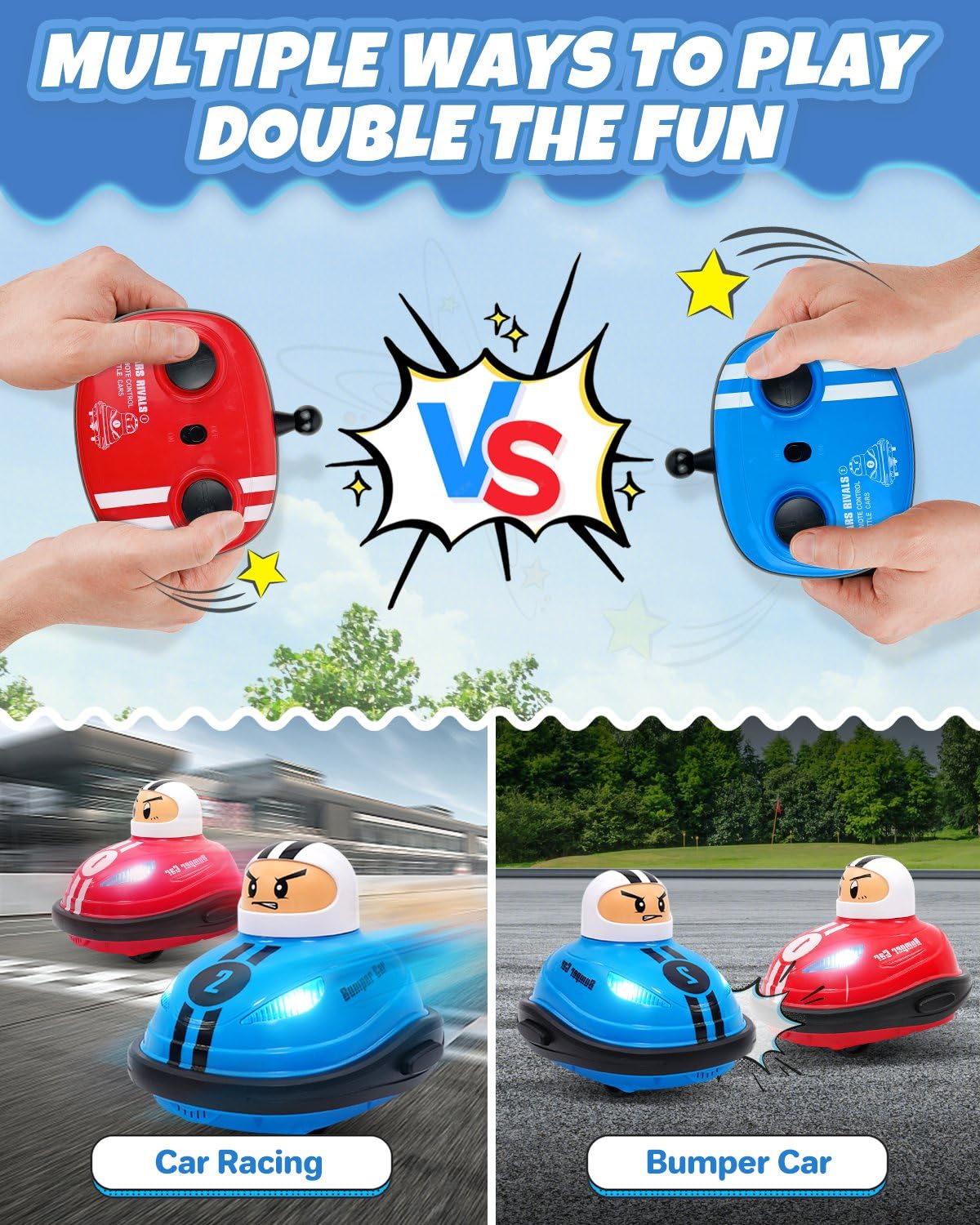 Victoper 2Pack Remote Control Cars for Kids with Popup Doll, Rechargeable RC Cars with Light & Music Sound,RC Battle Race Toys Car for Boys & Girls,Gift for Kids with Christmas Birthday