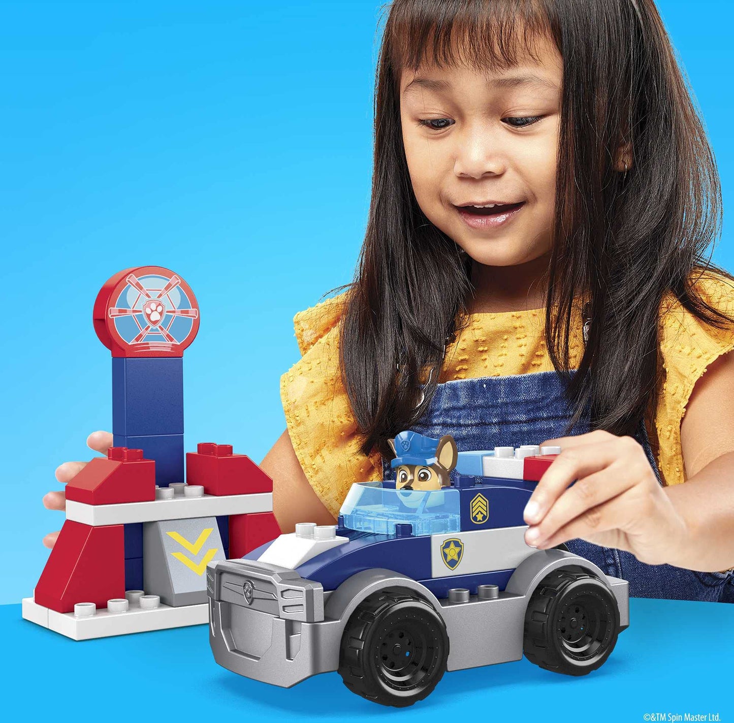 Mattel Mega Bloks PAW Patrol Chase's City Police Cruiser, 1 Poseable Chase Figure, 30 Mini Building Blocks, Building Toys for Toddlers, Ages 3+, GYJ00,