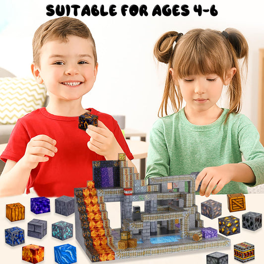 FUXHBFB Magnetic Blocks Build Mine 100PCS - Magnet World Edition Kids Toys for 3+ Year Old Boys and Girls Building Blocks (Mine)