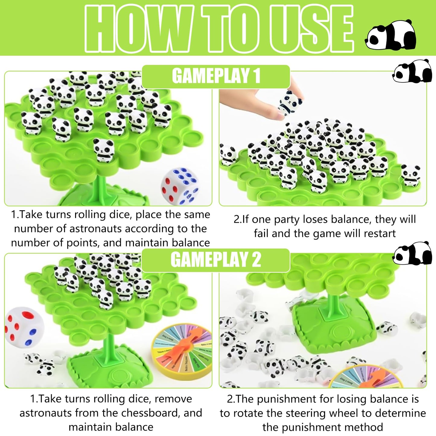 Tylices 48Pcs Panda Balance Game, Panda Balance Board Kids, Balance Maths Games for Family Gathering Party, Balance Tree Set Multiplayer Desktop Stacking Interactive Toys for 3-9 Years Old Boys Girls