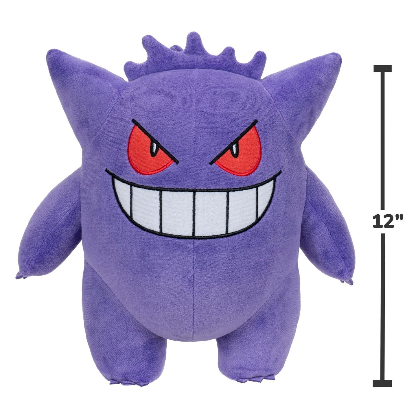 12-inch Pokémon Gengar plush toy with authentic details, ideal for kids and collectors, showcasing its signature purple color.
