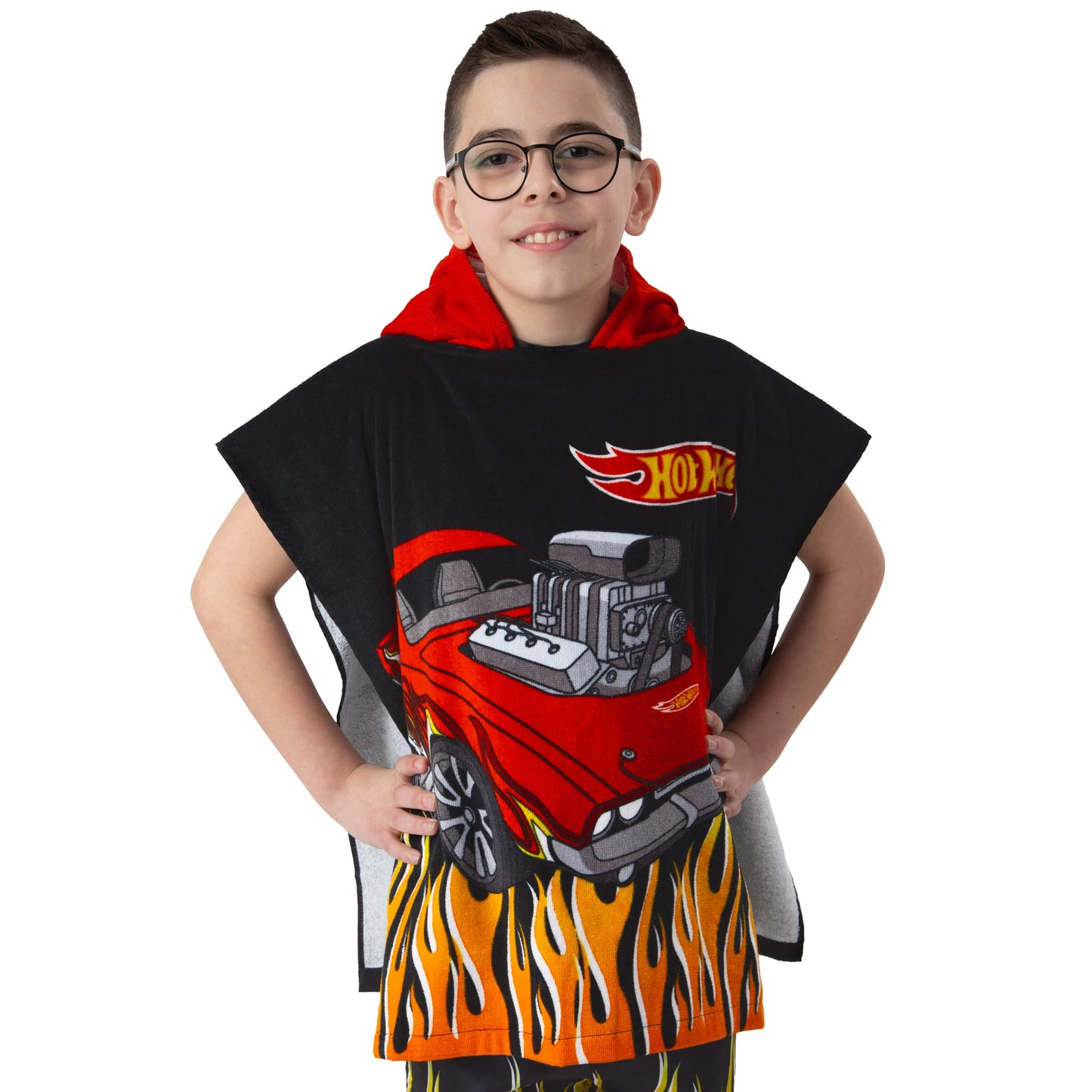 Hot Wheels Towel Poncho, Car Hooded Towel For Kids, Boys Beach Towels And Swimming Towels, One Size, Black