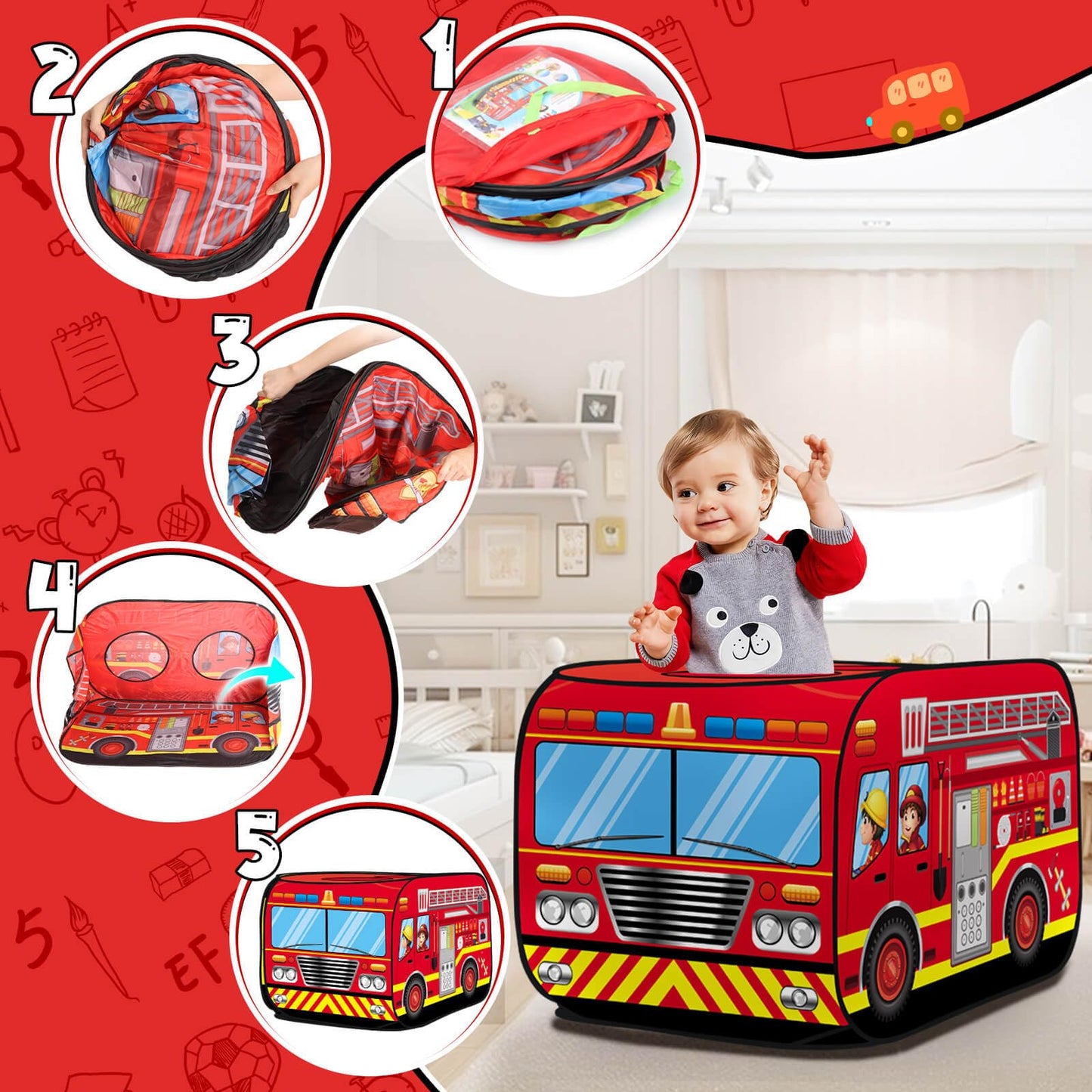 Britik Toys for 3-8 Year Old Kids: Truck Play Tent Pop Up Playhouse Toys for Kids Gifts for 3 4 5 6 7 8 Year Old Boys Girls Toy Presents Foldable Play Tent Set Outdoor Indoor Garden Childrens Toy