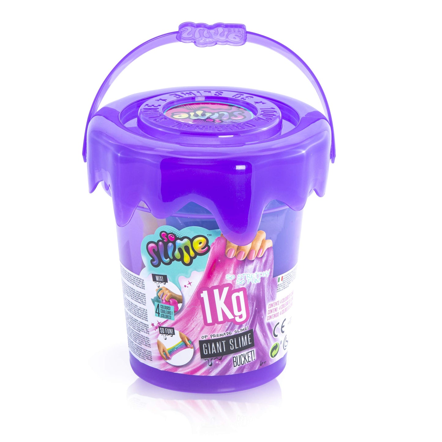 Canal Toys So Slime SSC 122U giant slime bucket with 1kg, 250g, and random colors, showcasing colorful slime inside the bucket.