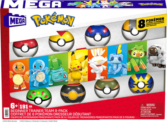 MEGA Pokémon action figure building set with 191 pieces, featuring Pikachu, Charmander, and Squirtle for kids.