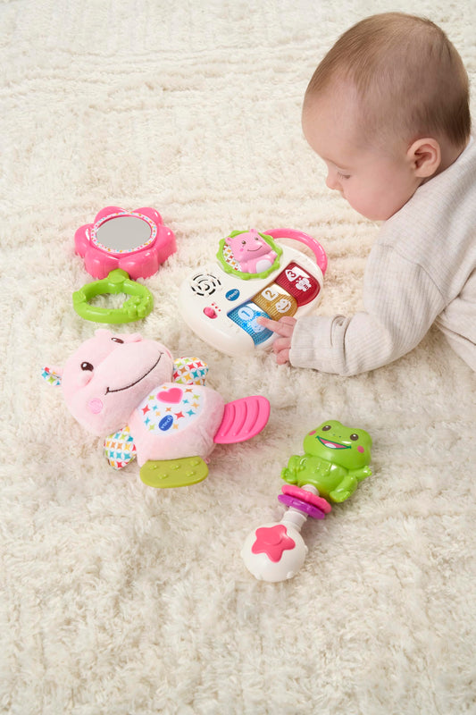 VTech My First Gift Set New Baby Gifts | Newborn Baby Toys Including Hippo Animal Plush, Baby Teether, | 0, 6, 12 Months + for Boys & Girls, Pink, English Version,Box size: 40 x 30.5 x 7.8cm