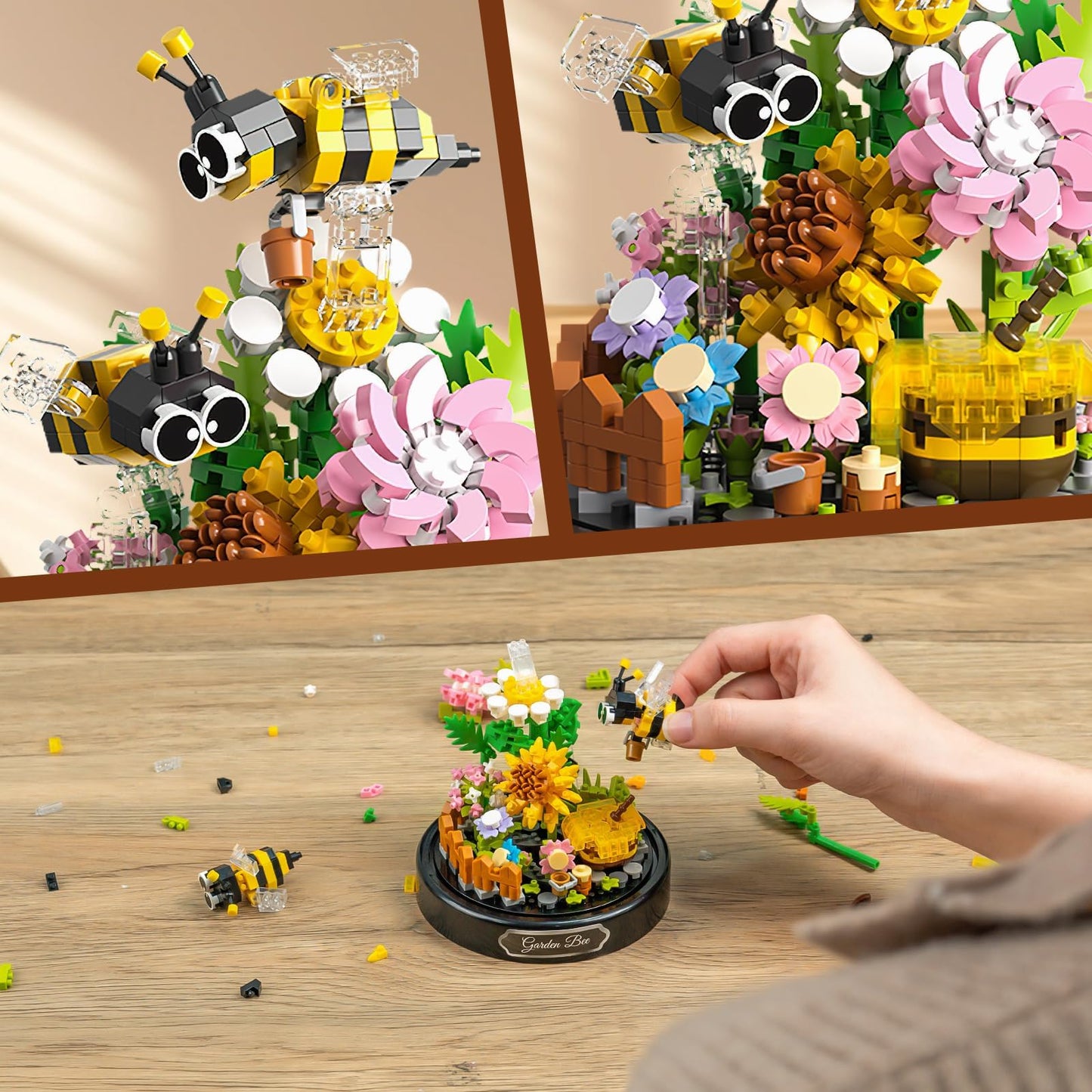 Highdar Honey & Flower Bouquet Building Set, 530 PCS micro bricks featuring colorful insect and flower designs.