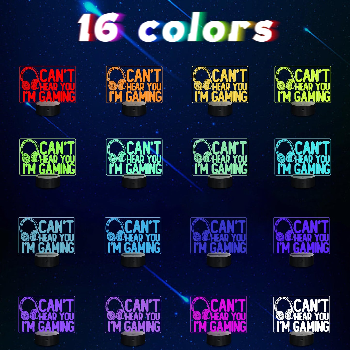 3D gaming night light by CoolGift Mart featuring headset graphic, 16-color touch control, remote, ideal for gamers and teens