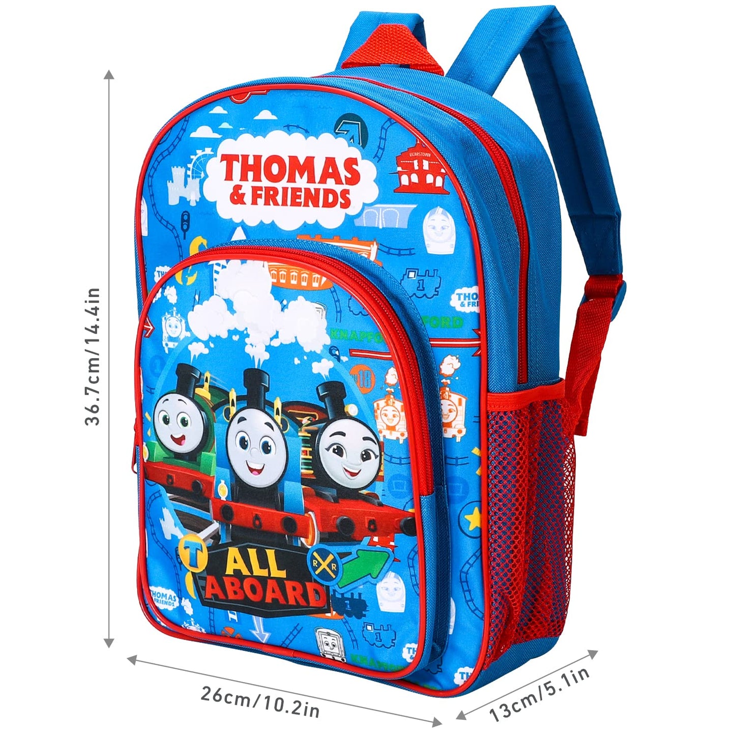 William Lamb Thomas the Tank Engine Kids Childrens Premium Backpack School Travel Bag with side mesh pocket and front zipped pocket, Multicolour, 36.7cm (height), 26cm (width), 13cm (depth) (02938)