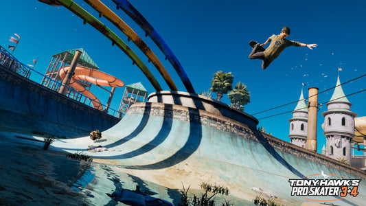 PlayStation 5 game case for Tony Hawk's Pro Skater 3+4 featuring skateboarder on the cover, with Xbox branding visible.