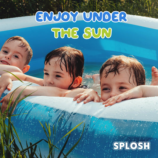 Splosh Inflatable Family Swimming Pool For Kids - Large Rectangle Kids Paddling Pool 2.62m x 1.75m - Easy To Inflate - Kids Paddling Pools For Garden