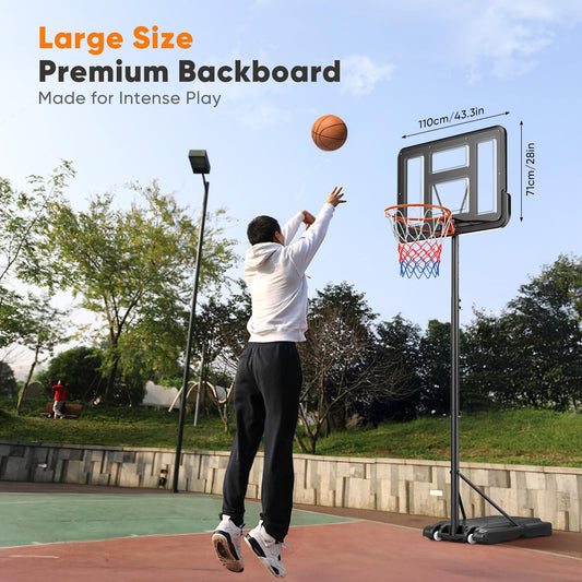 Children/Adults Basketball basket Hoop, height adjustable from 128 to 305 cm, basketball stand with wheels, Two Basketball Nets, for Indoor and Outdoor use (Black)