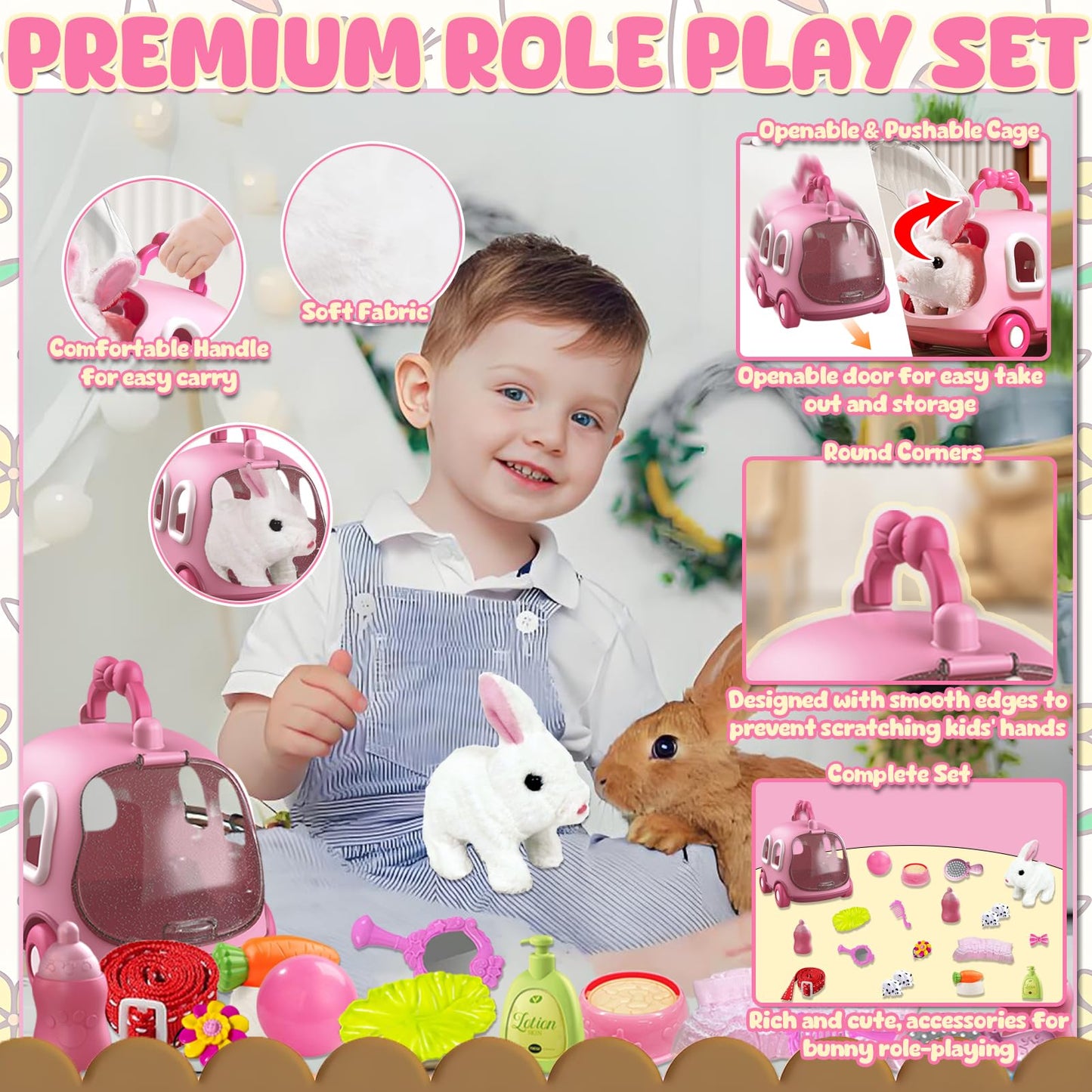 STAY GENT 21Pcs Little Live Pets Bunny Toys Interactive Plush Rabbit Robot Toy for Kids Toddlers with Sounds Hopping Wiggling Ears Accessories Easter Toys Xmas Birthday Gifts for Girls Boys 2 3 4 5 6
