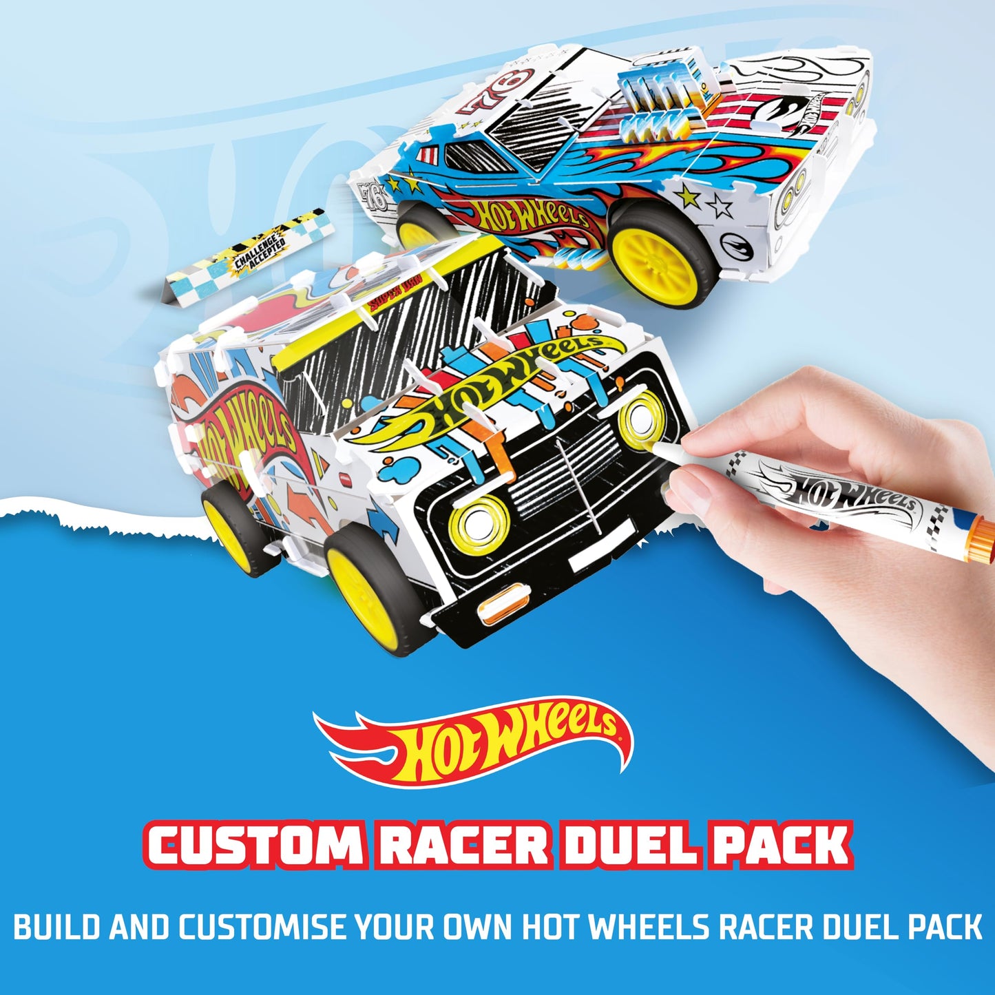 BLADEZ Hot Wheels Custom Racers, DIY Twin Pack, Make Your Own/Build Your Own, Pull Back Vehicles for kids, Customisable with pens and stickers, Creative Maker Kitz by Bladez Toyz