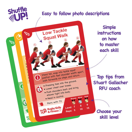 Shuffle Up Rugby Games - Family Games with 70+ Fun & Active Fitness Workout Cards, Stocking Fillers, Rugby Training Equipment Aid, Rugby Gifts for Boys & Girls