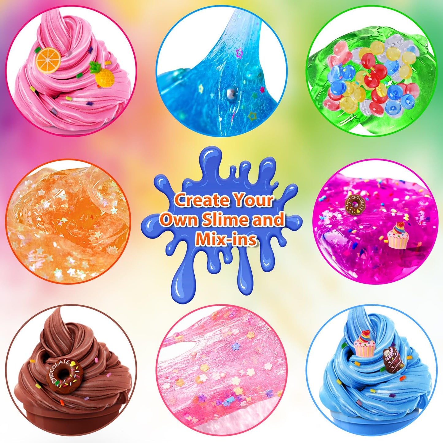 YOPINSAND 12-color DIY slime kit for girls featuring clear, glow-in-the-dark slime with foam balls, charms, and sequins.
