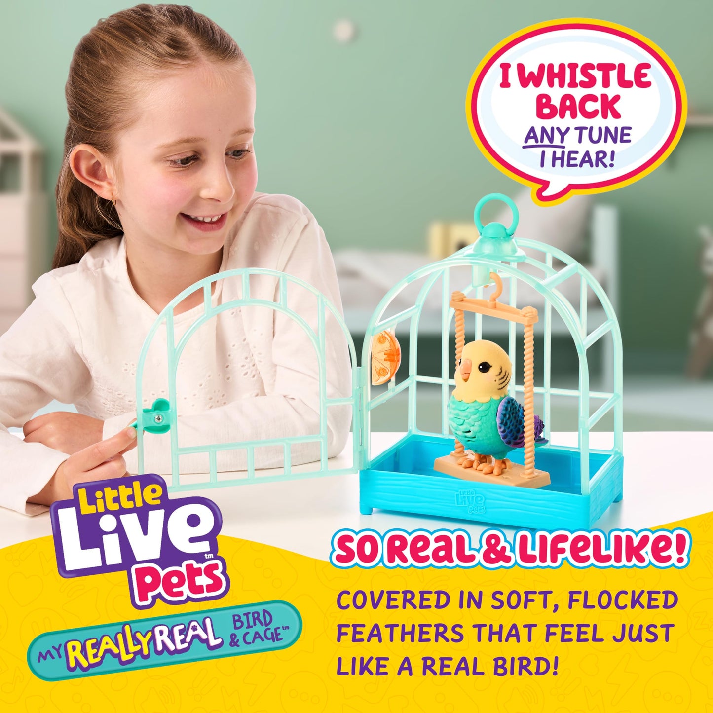 Little Live Pets My Really Real Bird & Cage - Indie, Interactive, Realistic Pet Bird, 20+ Sounds & Reactions (25cm/9,8in Cage, 10,9cm/4,3in Bird), Records & Repeats or Whistles Back, Carry & Display