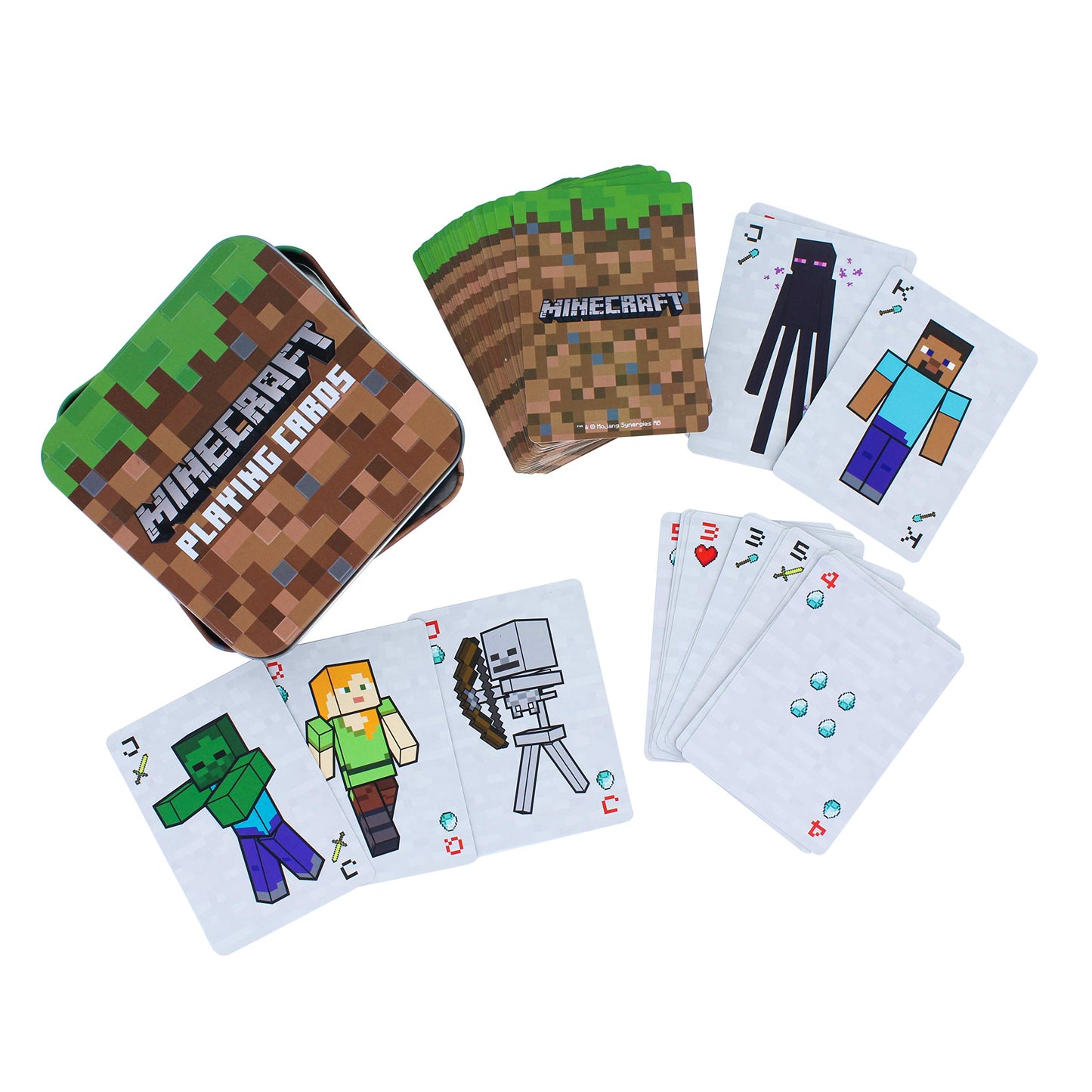 Minecraft Playing Cards with Embossed Storage Tin Officially Licensed Standard Deck with Featured Characters, Minecraft Toys and Gifts for Boys Gamers | Paladone