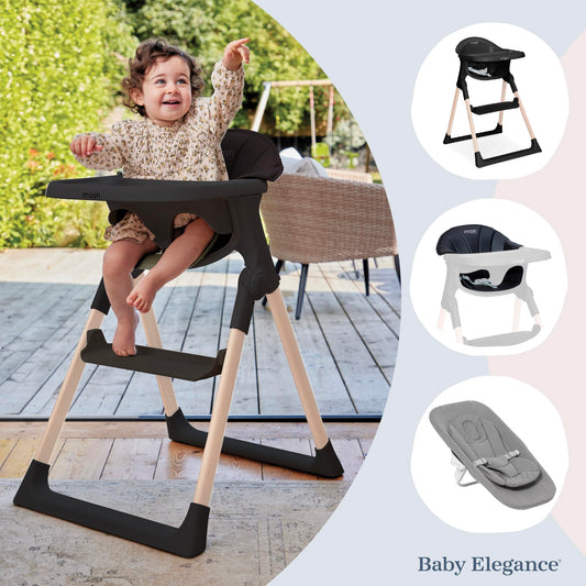Mash High Chair Bundle by Baby Elegance | Includes Newborn Seat (0-6 Months), Toddler Seat (6+ Months) & Black Cushion | Adjustable Black High Chair for Babies & Toddlers