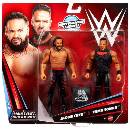 Mattel WWE Main Event Showdown Action Figures 2-Pack with Accessory, Series #24 Tama Tonga & Jacob Fatu Collectible Set, 6-inch, JHJ56