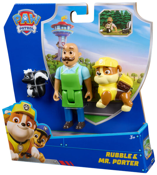 PAW Patrol Rubble & Mr. Porter Figure Pack with Skunk Toy Figure, Kids Toys for Boys and Girls Ages 3 and Up