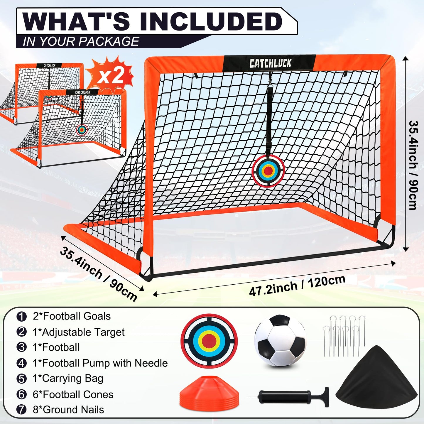 CATCHLUCK Football Goals for Kids, 4x3ft Pop Up Goals with Net, Targets, Cones, and Carry Bag