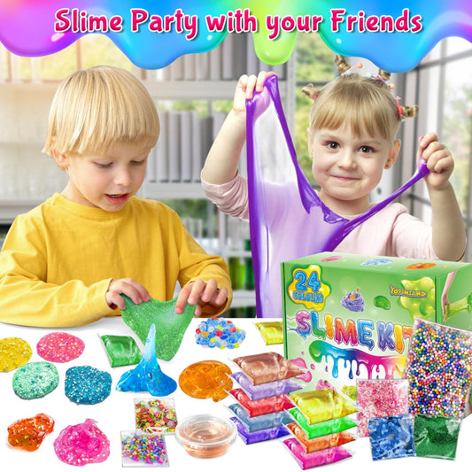 24-pack DIY slime kit by YOPINSAND with premade clear slime, foam balls, glitter, and add-ins for kids to make and play with