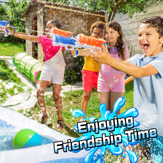 Quanquer water guns for kids, twin 280ml outdoor toys with 9-meter range, ideal for garden summer pool games and outdoor play.